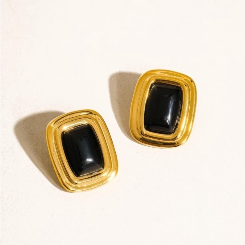 18K Gold Square Stone Earrings  (1000) - Picture 3 of 3